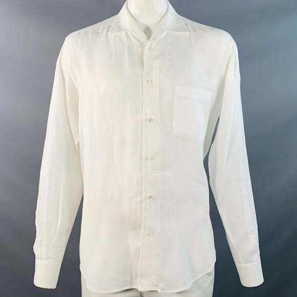 LORO PIANA Size L White Linen One Pocket Long Sleeve Shirt - Picture 1 of 7